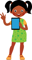 Girl With Tablet Playing Quizzes Looking Happy