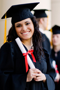 Young woman with special educational needs wearing a graduation gown