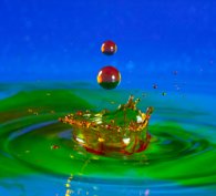 Colourful chemical droplets falling into a pool