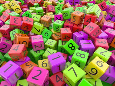 Colourful number blocks scattered randomly