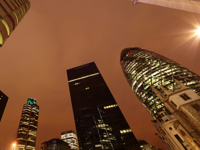 Looking up at London skyline