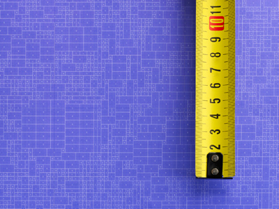 A yellow tape measure on a purple background