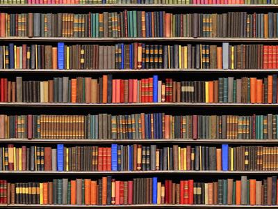 Books on shelves in a library