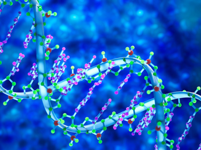 Three-dimensional DNA on blue background