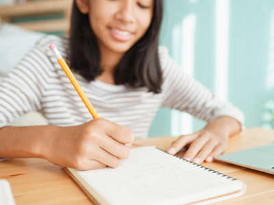 French girl writing