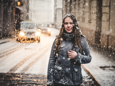 French girl in the snow