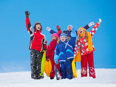 Happy children in the snow