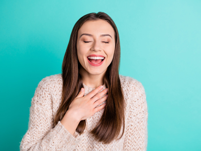 French girl laughing