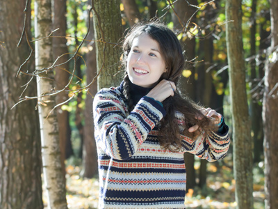 Girl wearing a wooly jumper