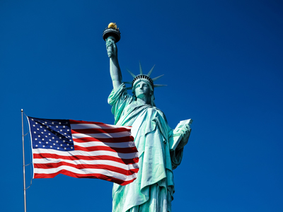 Statue of Liberty and the US flag