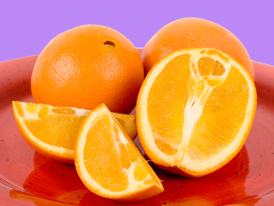 Two oranges, half an orange and two-quarters of an orange