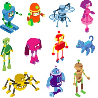 Colourful robot illustrations symbolising AI