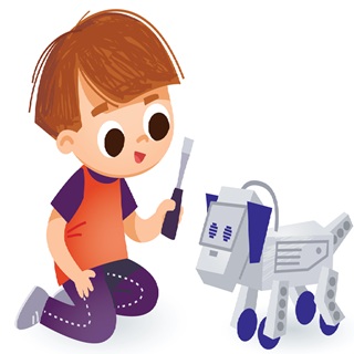Illustration of a robotic dog representing artificial intelligence for children