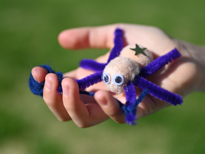 Child holding toy spider
