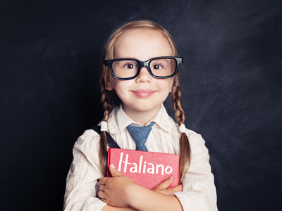 Child learning Italian words