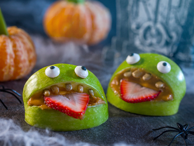 Fruit shaped into Halloween monsters