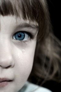 Sensitive young autistic girl crying
