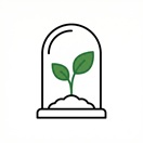 A young plant growing inside a bell jar, representing structured support during internal suspension