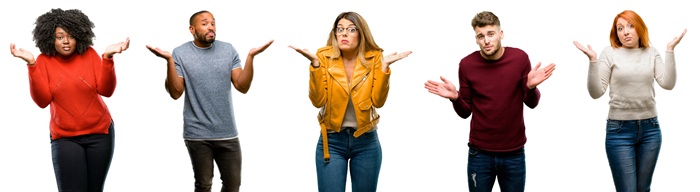 Puzzled Row of Adults