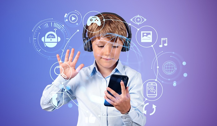 Child with phone and AI Representation Overlay
