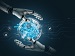 Two robotic hands gently surround a glowing digital sphere with gears inside, symbolizing artificial intelligence, machine learning, and technology working together on a dark background.
