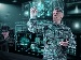 Two soldiers in digital camouflage working in a high-tech control room, with transparent holographic screens and dashboards; senior officer using a touch interface—concept of AI-assisted defence operations.