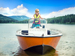 Child on motor boat