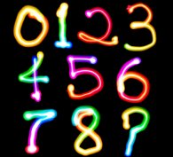 Fluorescent numbers from 1 to 9 on a blackboard