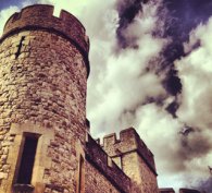 Gloomy castle against a cloudy sky